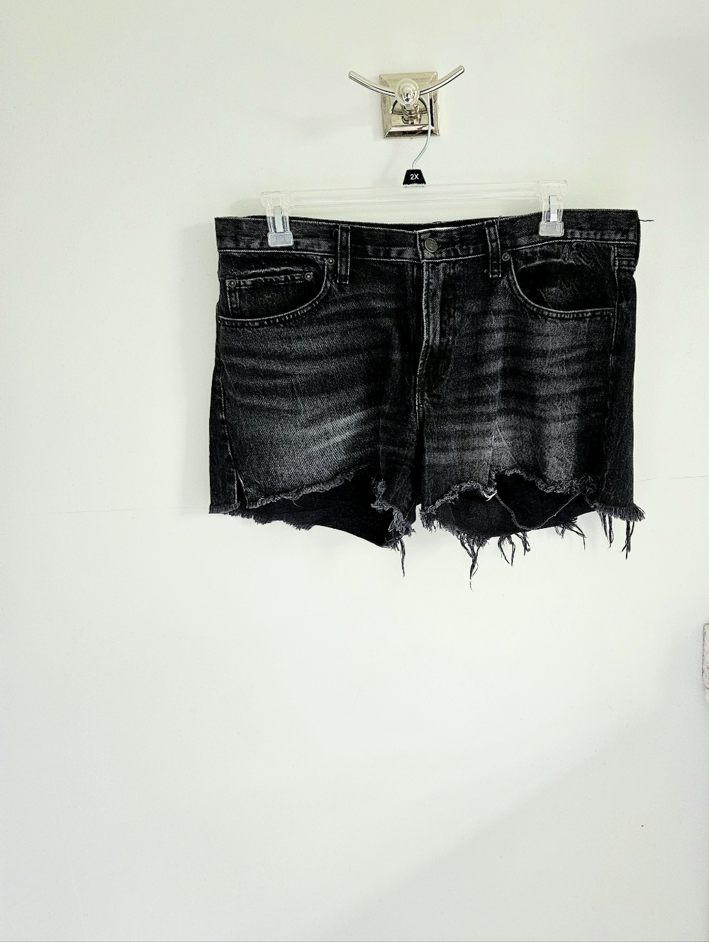 A&F Boyfriend Mid Rise Black Denim Jean Shorts
